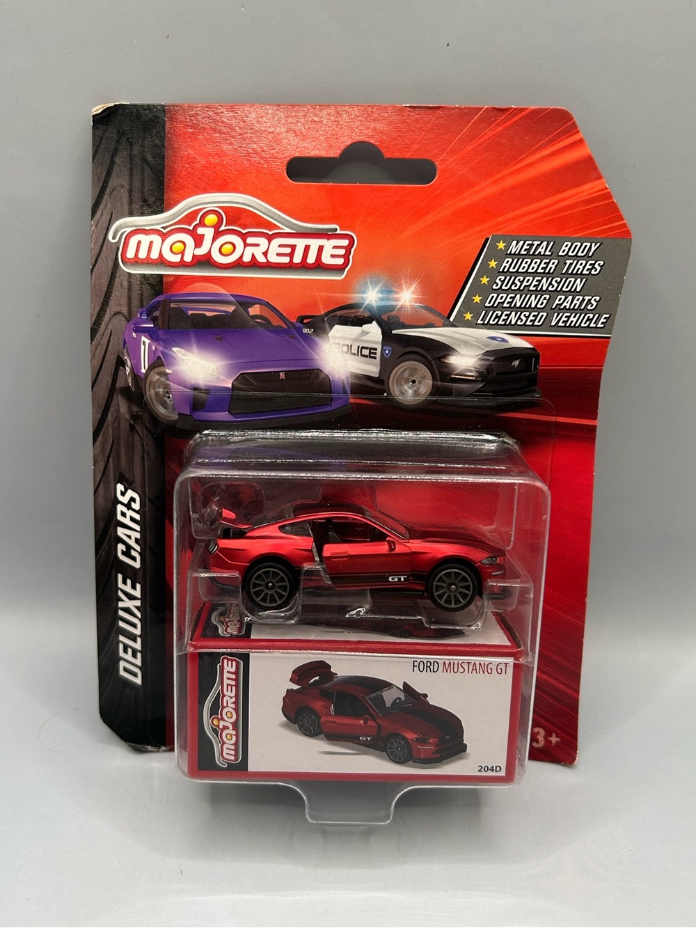 Majorette Ford Mustang GT Red Deluxe Cars 1:64 Opening Parts Rubber Tires